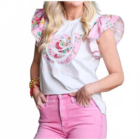 NEW BRIANNA CANNON kentucky derby ruffle top in pink - Picture 1 of 2